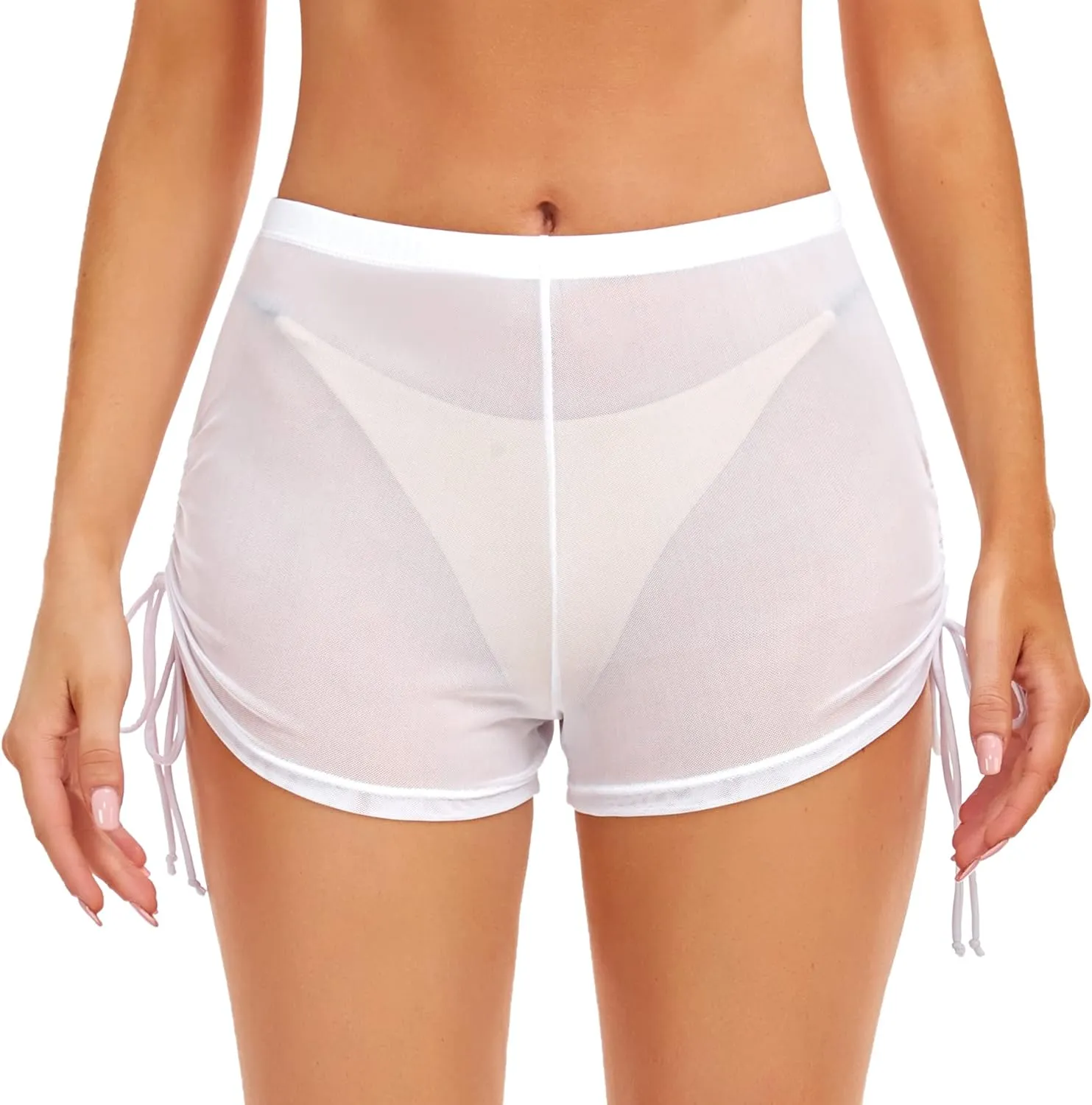 SHERRYLO Swim Shorts Women Sheer Board Short See Through Bikini Bottom Mesh Swimsuit Bottoms Sexy See Thru Bathing Suit