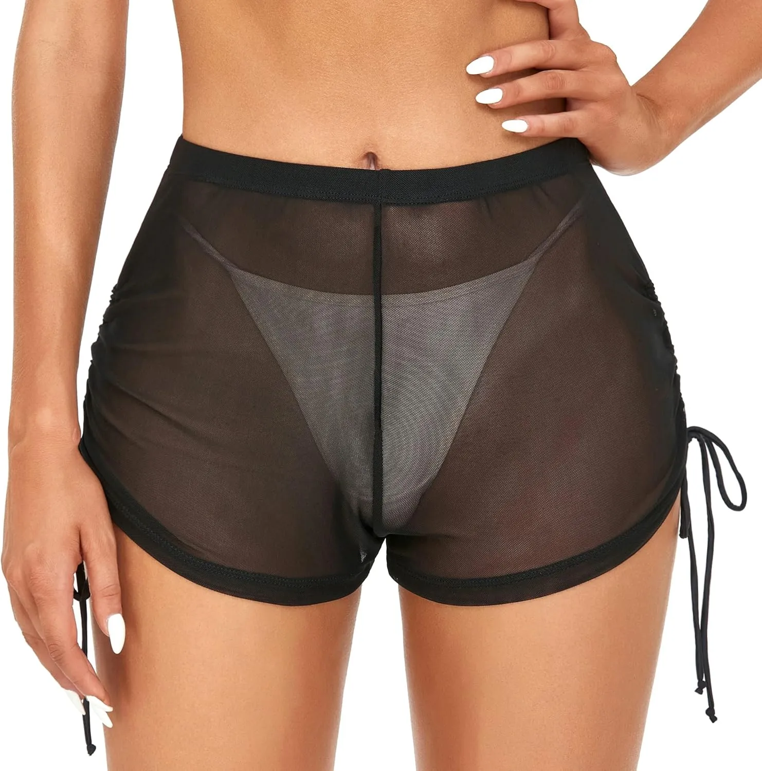 SHERRYLO Swim Shorts Women Sheer Board Short See Through Bikini Bottom Mesh Swimsuit Bottoms Sexy See Thru Bathing Suit