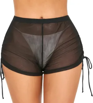 SHERRYLO Swim Shorts Women Sheer Board Short See Through Bikini Bottom Mesh Swimsuit Bottoms Sexy See Thru Bathing Suit
