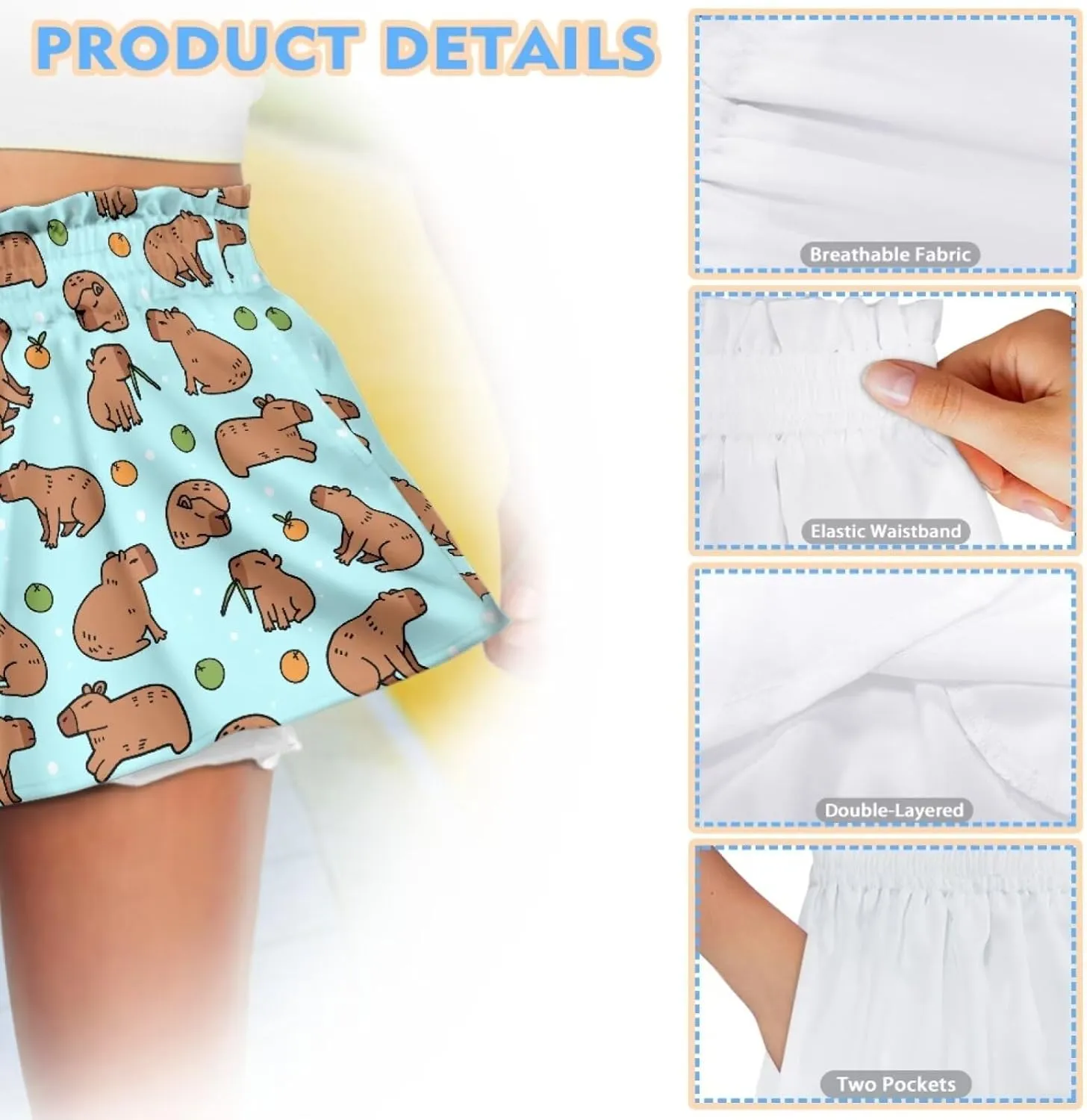 Shorts for Girls 1-16 Years Old Kids Clothes High Waist Athletic with Pockets