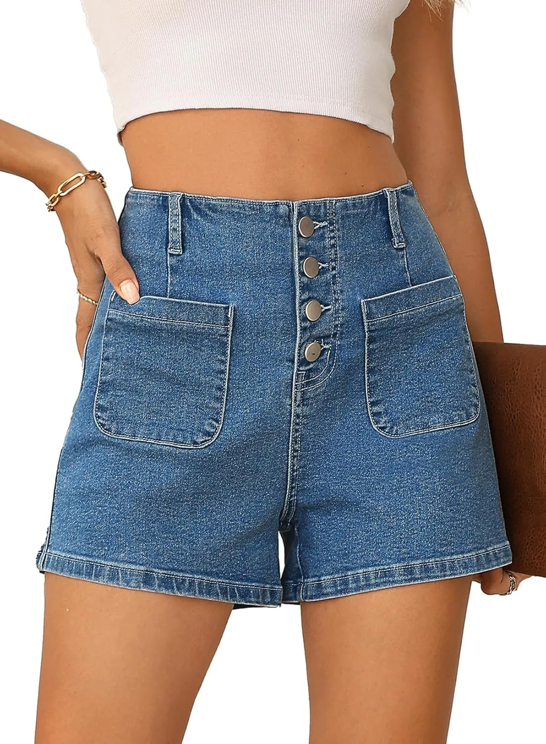 Sidefeel Women's Jean Shorts Button Fly Stretchy High Waisted Zimbaplatinum Jeans Summer Outfit 2025 Denim Shorts
