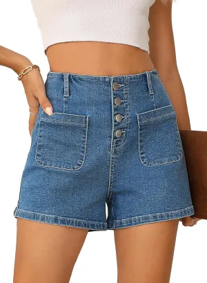 Sidefeel Women's Jean Shorts Button Fly Stretchy High Waisted Zimbaplatinum Jeans Summer Outfit 2025 Denim Shorts