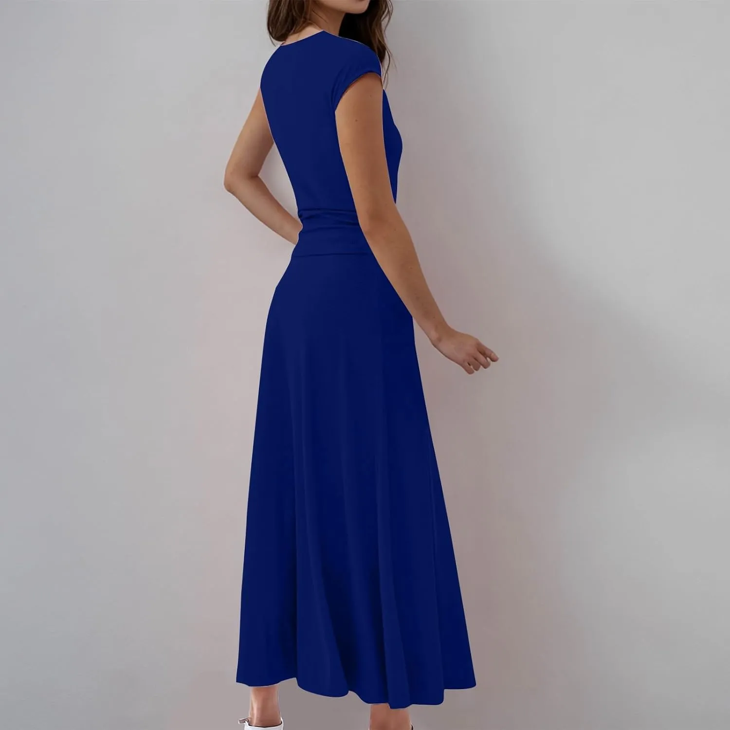 Skirt Sets Women 2 Piece Outfits Casual Ribbed Knit Crewneck Cap Sleeve Crop Top High Waisted Swing Maxi Skirts