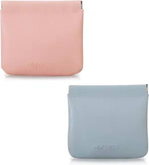 Small Makeup Bag 2 PCS, PU Leather Coin Purse Small Cosmetic Bags Squeeze Top Make Up Bags for Women, Portable Coin Pouch Mini Make Up Pouch for Coin, Jewelry, Cosmetics (pink blue)