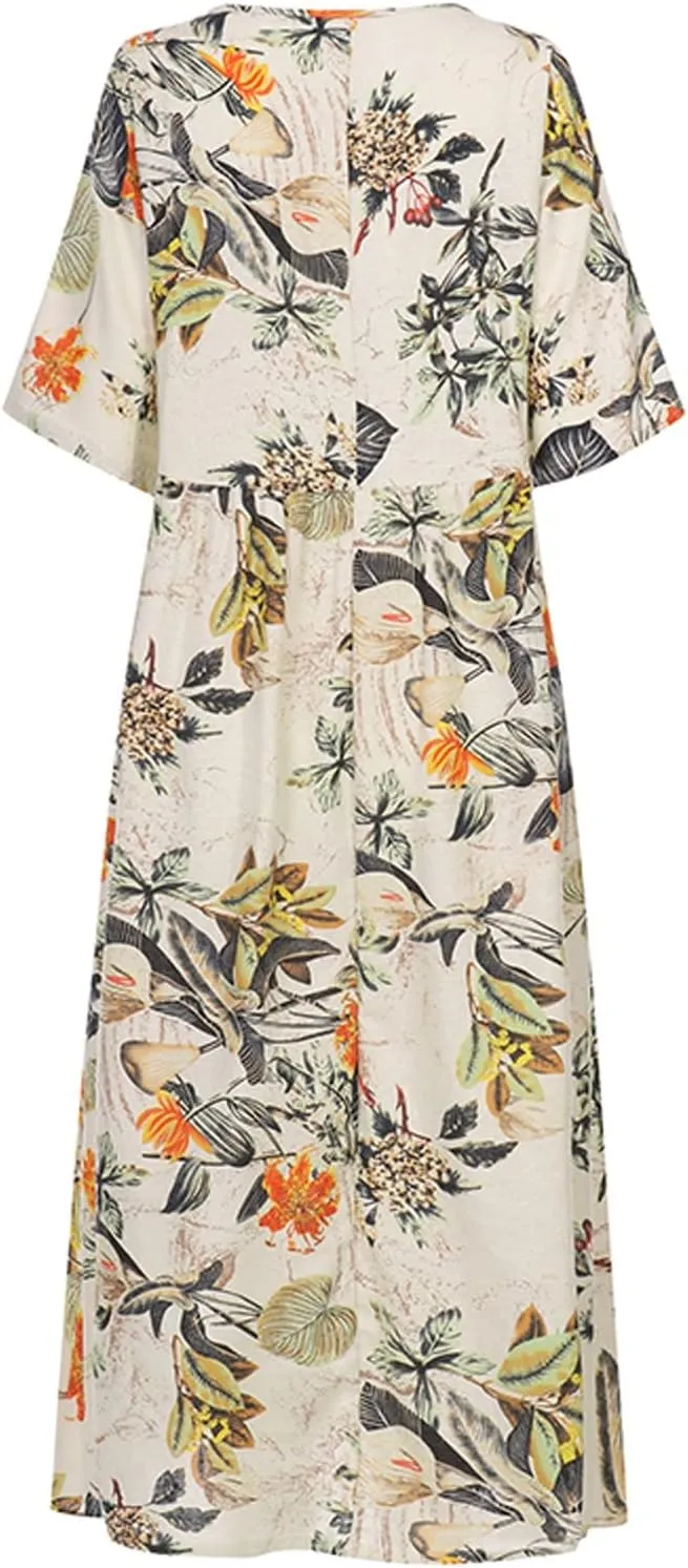 Spring Dresses for Women 2024 Casual 3/4 Sleeve Plus Size Maxi Dress A Line Shirt Flowy Swing Beach Vacation Long Sundress