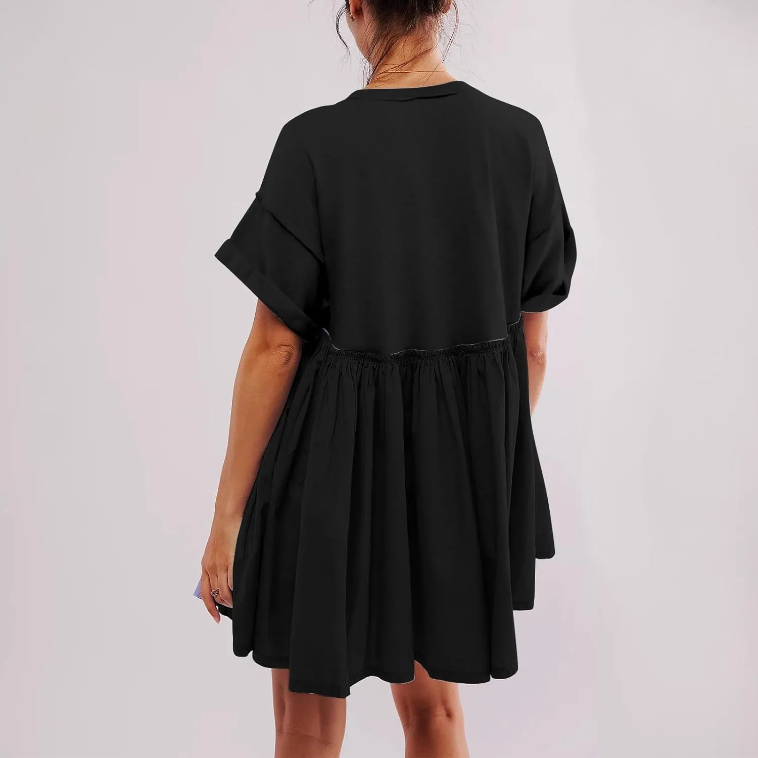 Summer Babydoll Dresses for Women Mini Casual Dress Dressy Short Sleeve Tops Patchwork Ruffle Dress, Small