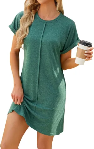 Summer Dresses for Women 2025,Womens Solid Crewneck Short Sleeve T-Shirt Dress Loose Beach Vacation Mini Dress