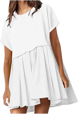 Summer Dresses for Women Oversized Sweatshirts Dress Mini Boho Tennis Dress Ruffle Babydoll Dresses 2024, Small