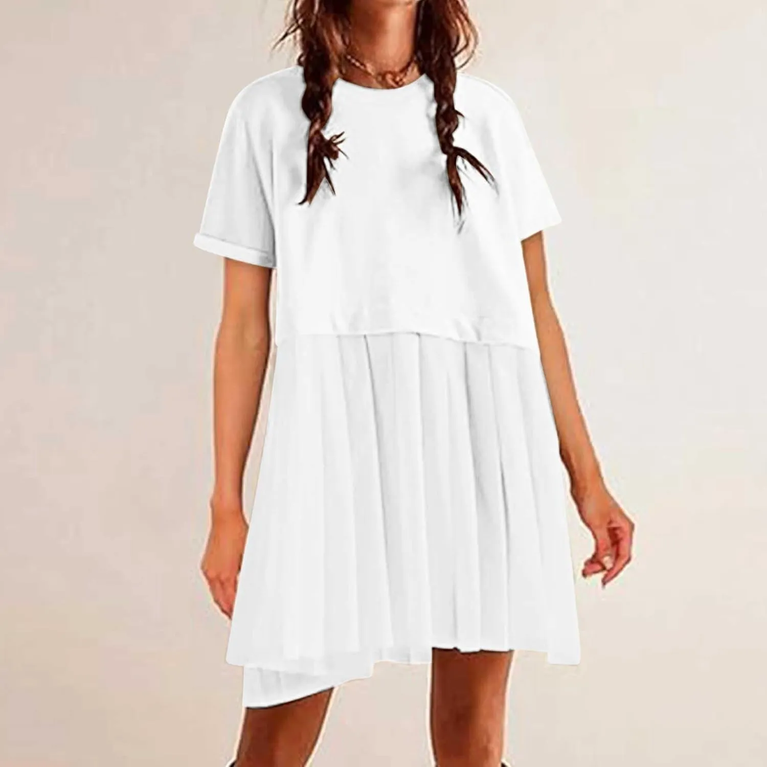 Summer Dresses for Women Oversized Sweatshirts Dress Mini Boho Tennis Dress Ruffle Babydoll Dresses 2024, Small