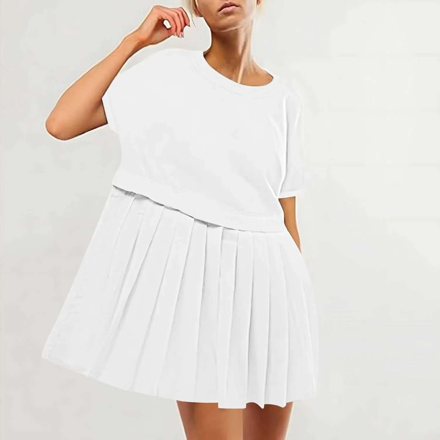 Summer Dresses for Women Oversized Sweatshirts Dress Mini Boho Tennis Dress Ruffle Babydoll Dresses 2024, Small