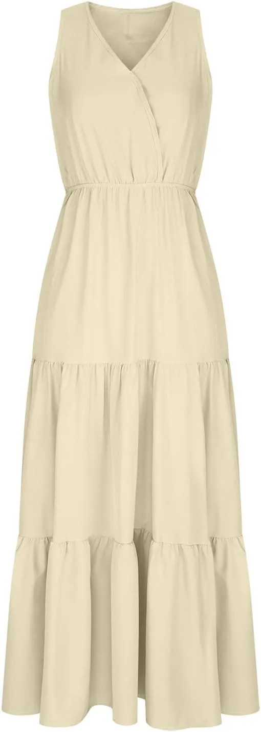 Summer Maxi Dresses for Women 2024 Casual Sundresses Long Floral Dress Sexy Sleeveless Boho Dress Flowy Dress, Small