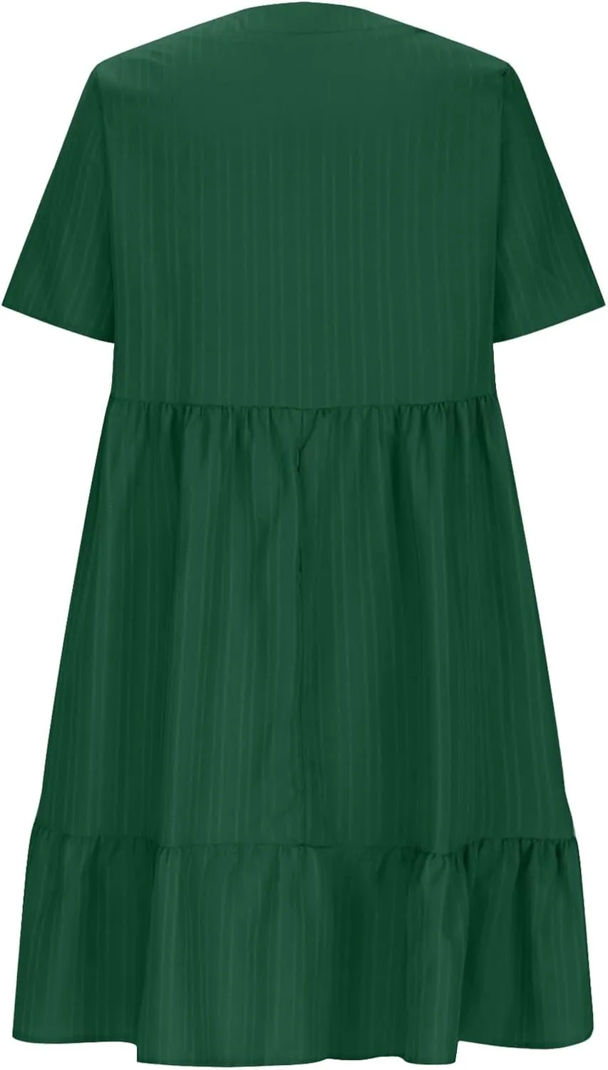 Summer Tiered Mini Dresses for Women Summer Ruffle Short Sleeve V Neck Beach Dress Swing A-Line Babydoll Dress