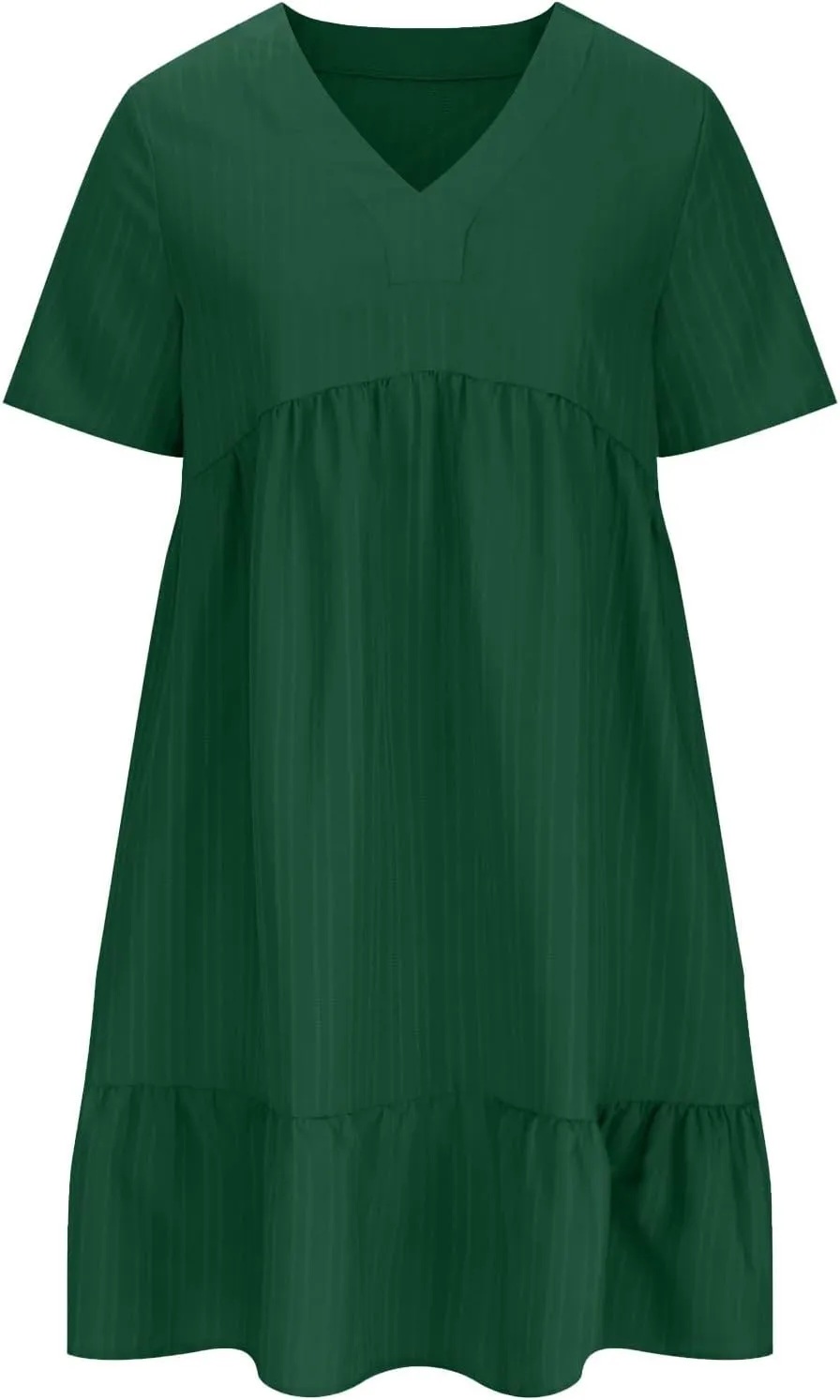 Summer Tiered Mini Dresses for Women Summer Ruffle Short Sleeve V Neck Beach Dress Swing A-Line Babydoll Dress