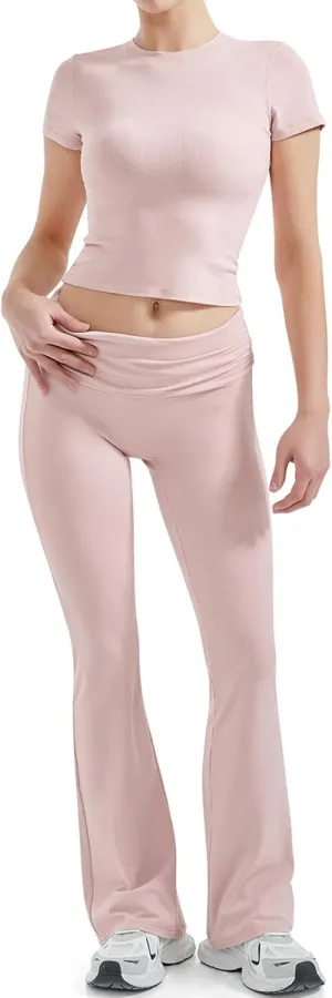 SUUKSESS Women 2 Piece Lounge Sets Going Out Y2K Foldover Pants Matching Pajamas