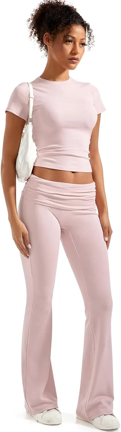 SUUKSESS Women 2 Piece Lounge Sets Going Out Y2K Foldover Pants Matching Pajamas