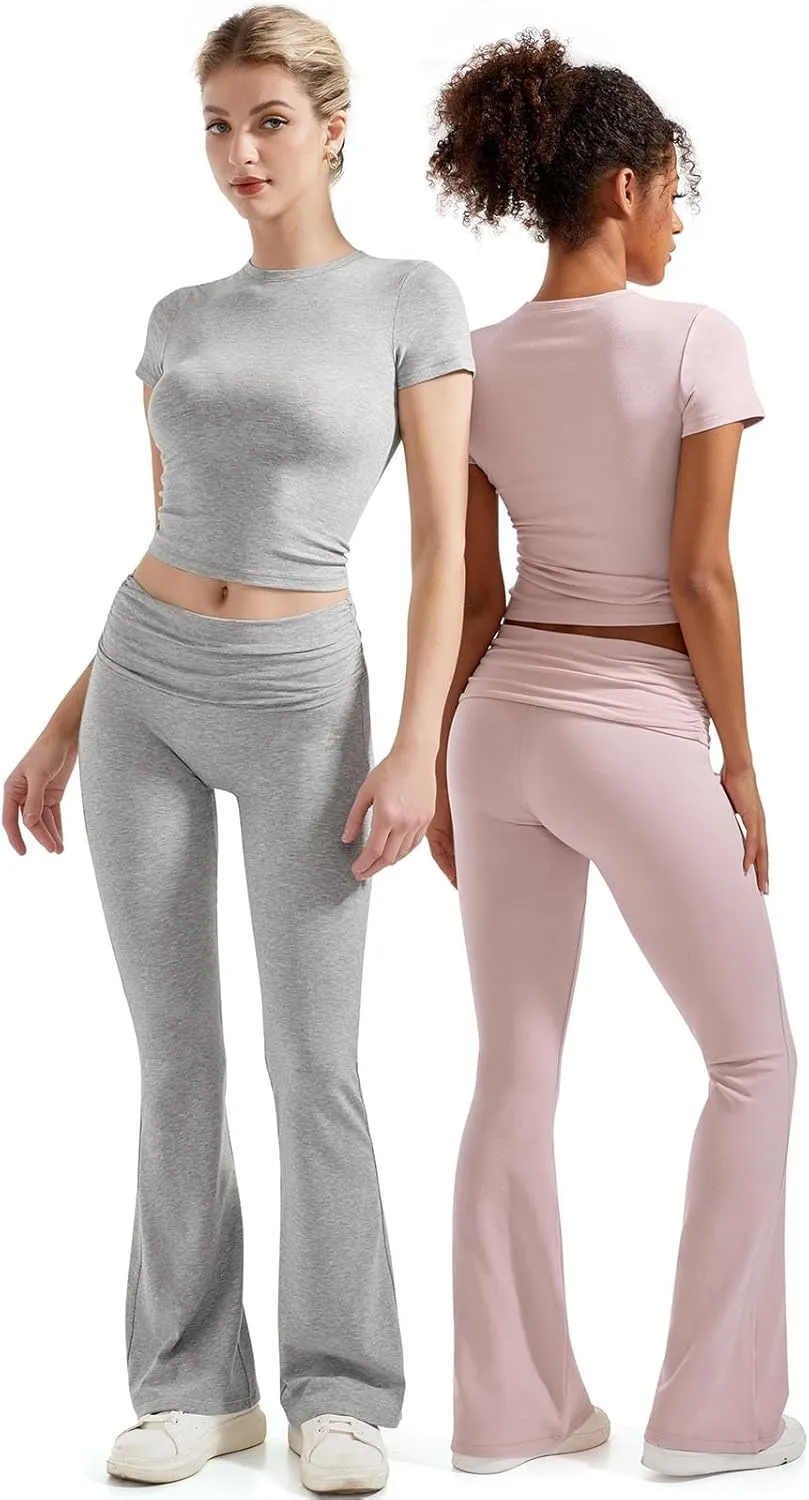 SUUKSESS Women 2 Piece Lounge Sets Going Out Y2K Foldover Pants Matching Pajamas