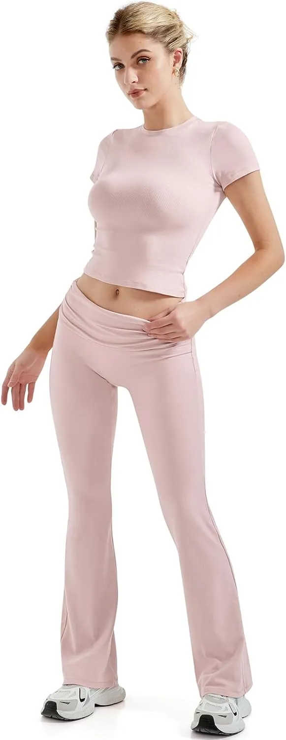 SUUKSESS Women 2 Piece Lounge Sets Going Out Y2K Foldover Pants Matching Pajamas