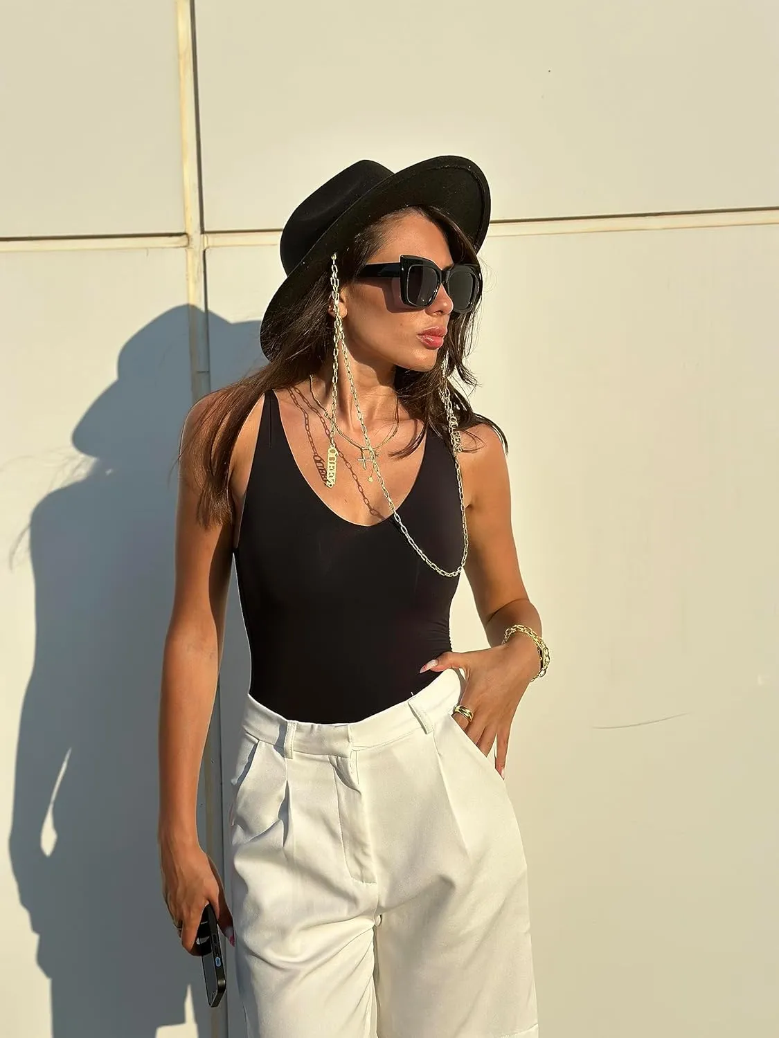 SUUKSESS Women 2 Piece Thong Bodysuit Sexy V Neck Backless Sleeveless Tank Tops