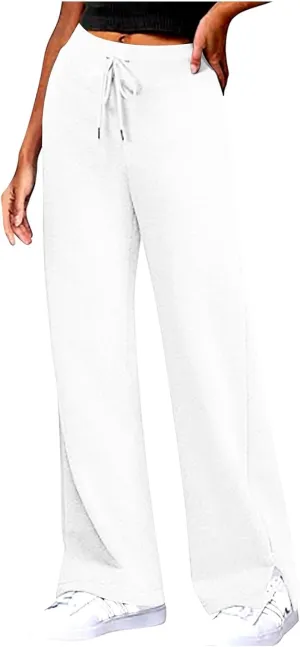 Sweatpants for Women Wide Leg Stretch High Waist Split Bottom Yoga Pants Loose Casual Comfy Y2k Trousers with Pockets