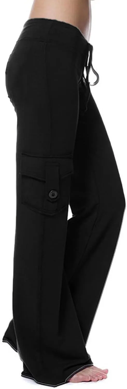 Sweatpants Women Workout Leggings Stretch High Waist Casual Cargo Pants Button Pockets Yoga Gym Loose Fit Trousers