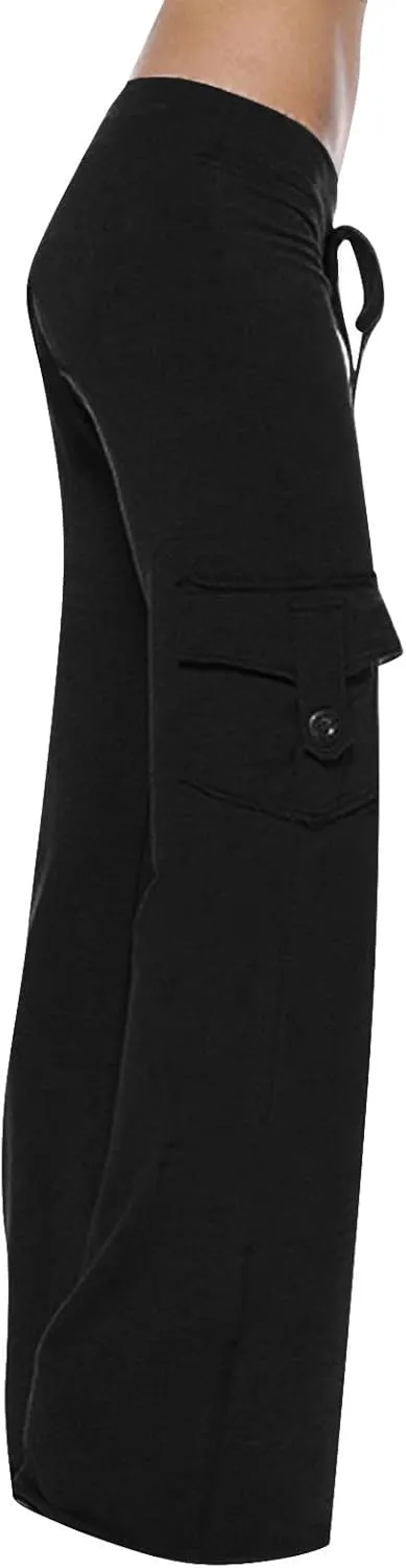 Sweatpants Women Workout Leggings Stretch High Waist Casual Cargo Pants Button Pockets Yoga Gym Loose Fit Trousers