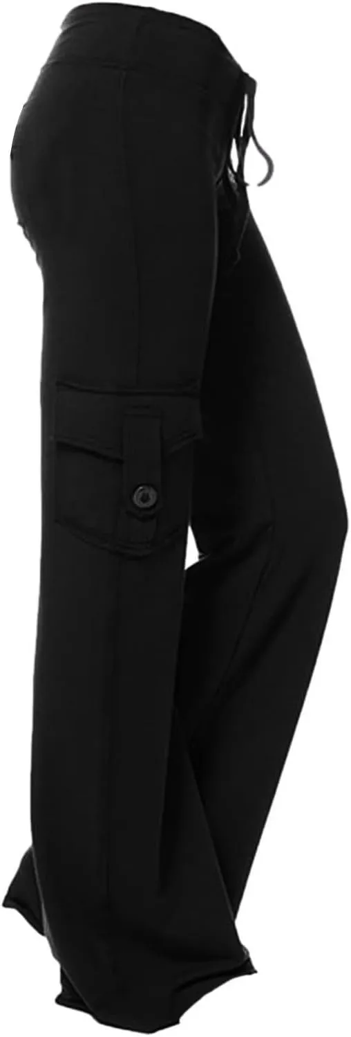 Sweatpants Women Workout Leggings Stretch High Waist Casual Cargo Pants Button Pockets Yoga Gym Loose Fit Trousers