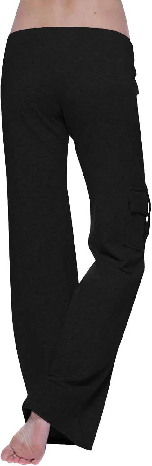 Sweatpants Women Workout Leggings Stretch High Waist Casual Cargo Pants Button Pockets Yoga Gym Loose Fit Trousers