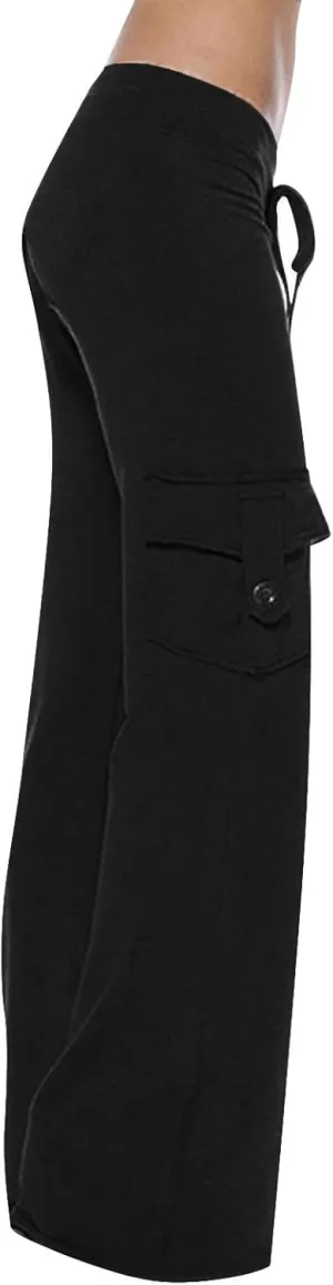 Sweatpants Women Workout Leggings Stretch High Waist Casual Cargo Pants Button Pockets Yoga Gym Loose Fit Trousers