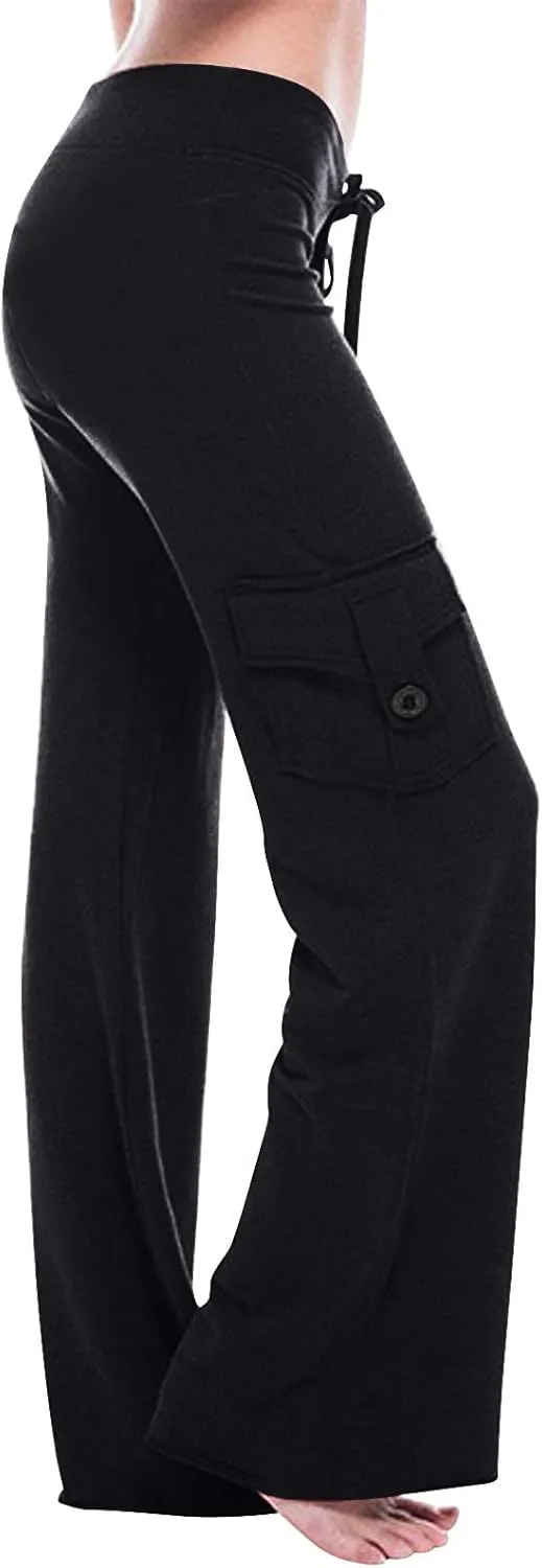 Sweatpants Women Workout Leggings Stretch High Waist Casual Cargo Pants Button Pockets Yoga Gym Loose Fit Trousers