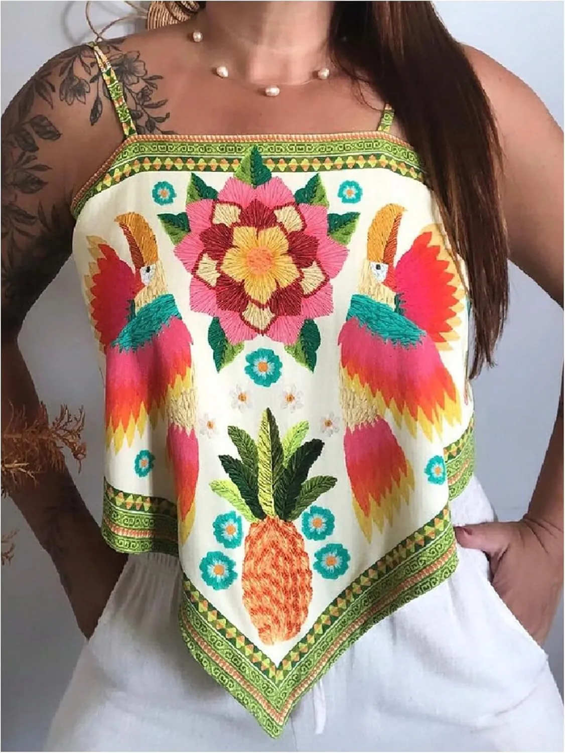SweatyRocks Women's Tribal Floral Print Backless Camisole Tie Knot Sleeveless Vacation Boho Tops