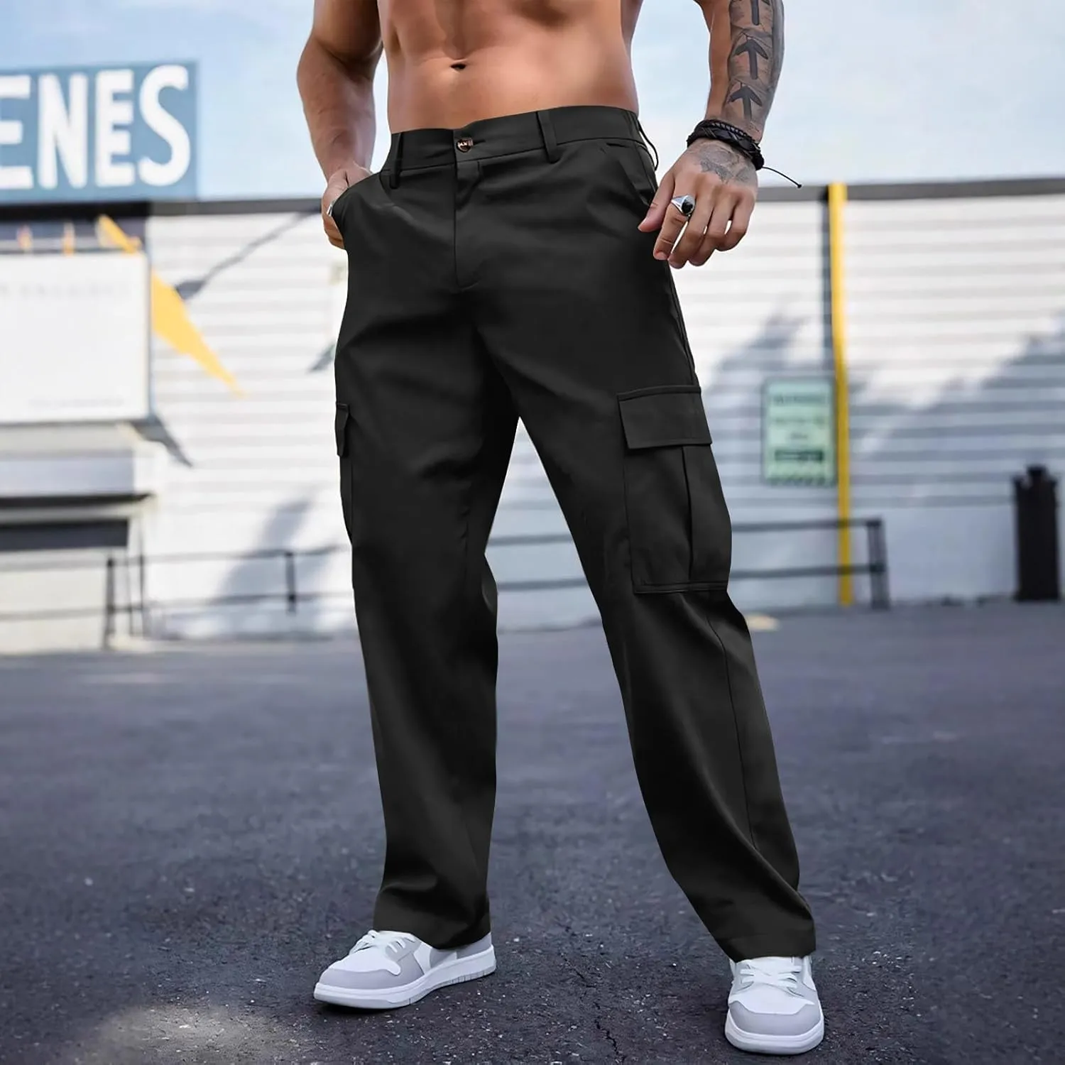 Tactical Cargo Pants for Men Lightweight Workout Pants with Multi-Pocket Active Baggy Trousers
