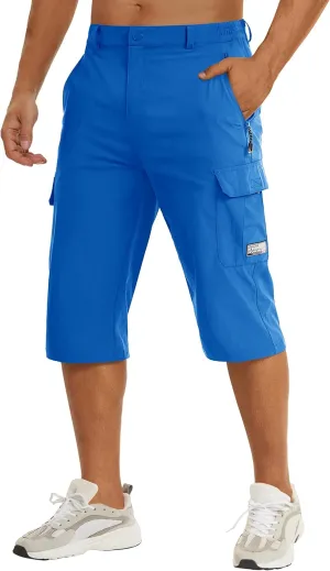 TACVASEN Men's Capri Pants Cargo Long Shorts Quick Dry Lightweight 3/4 Pants Below Knee Summer Hiking Work