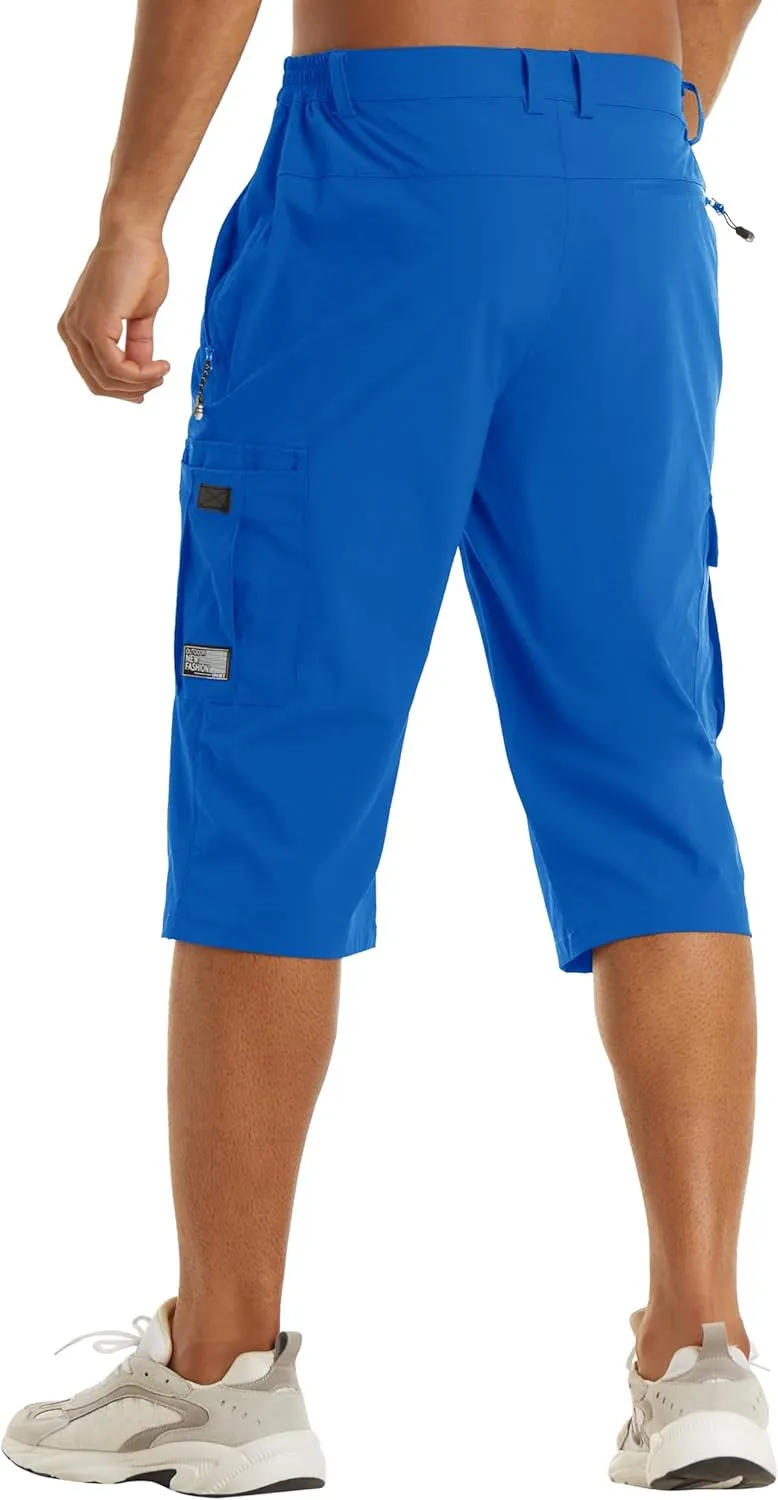 TACVASEN Men's Capri Pants Cargo Long Shorts Quick Dry Lightweight 3/4 Pants Below Knee Summer Hiking Work