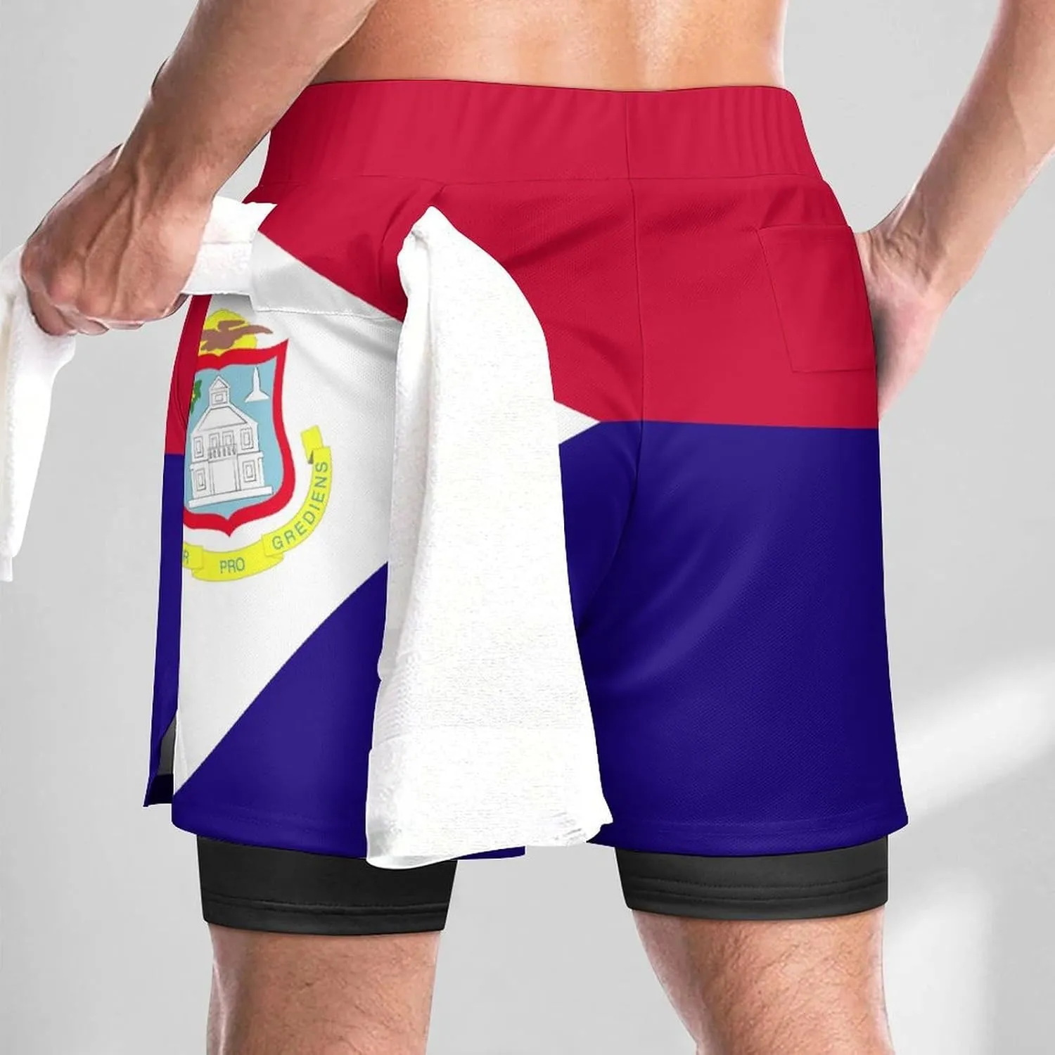 TAIZIYEAH Men's Sports Beach Pants Saint Martinn Flag Swim Trunks Walk Short Fashion Quick Dry Beach Shorts XL