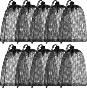 TecUnite 10 Pcs Mesh Bags Drawstring Laundry Bags Large Nylon Mesh Bags Gift Bag Dishwasher Bag with Sliding Drawstring for Kitchen Jewelry Gifts Wedding Favor Home(11.8 x 7.5 Inch,Black)