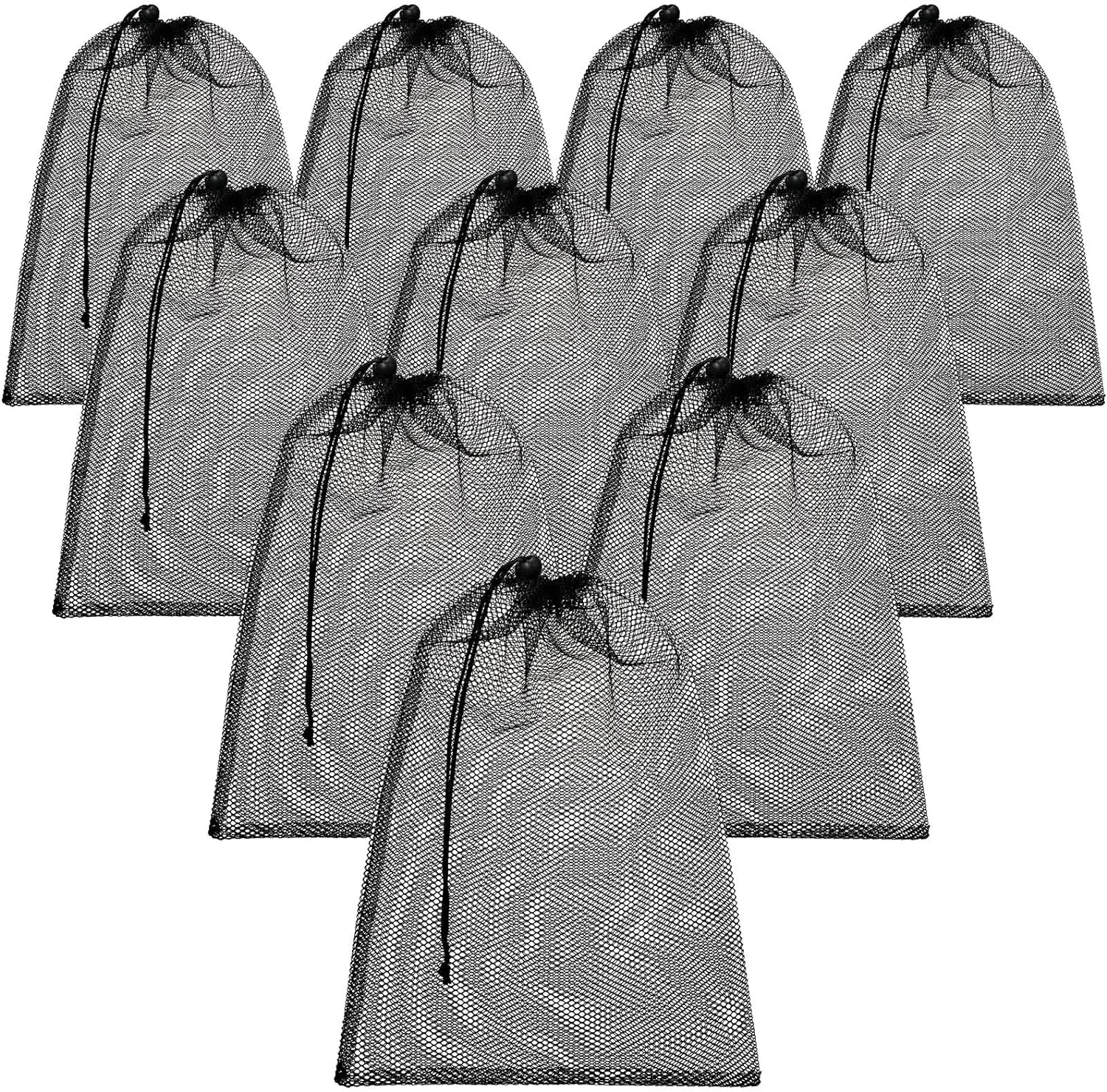 TecUnite 10 Pcs Mesh Bags Drawstring Laundry Bags Large Nylon Mesh Gift Dishwasher Bag with Sliding Drawstring for Kitchen Jewelry Gifts Wedding Favor Home(12 x 16 Inch,Black)