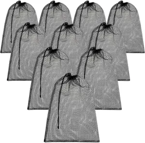 TecUnite 10 Pcs Mesh Bags Drawstring Laundry Bags Large Nylon Mesh Gift Dishwasher Bag with Sliding Drawstring for Kitchen Jewelry Gifts Wedding Favor Home(12 x 16 Inch,Black)