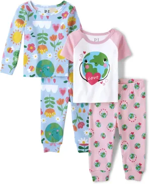 The Children's Place Baby Girls' and Toddler Sleeve Top and Shorts 100% Cotton 2 Piece Pajama Sets