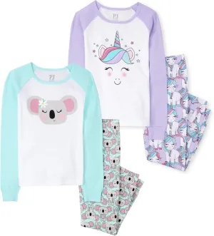 The Children's Place girls Long Sleeve Top and Pants Pajama Set Unicorn/Koala 2 pack Kids - PJ set 7