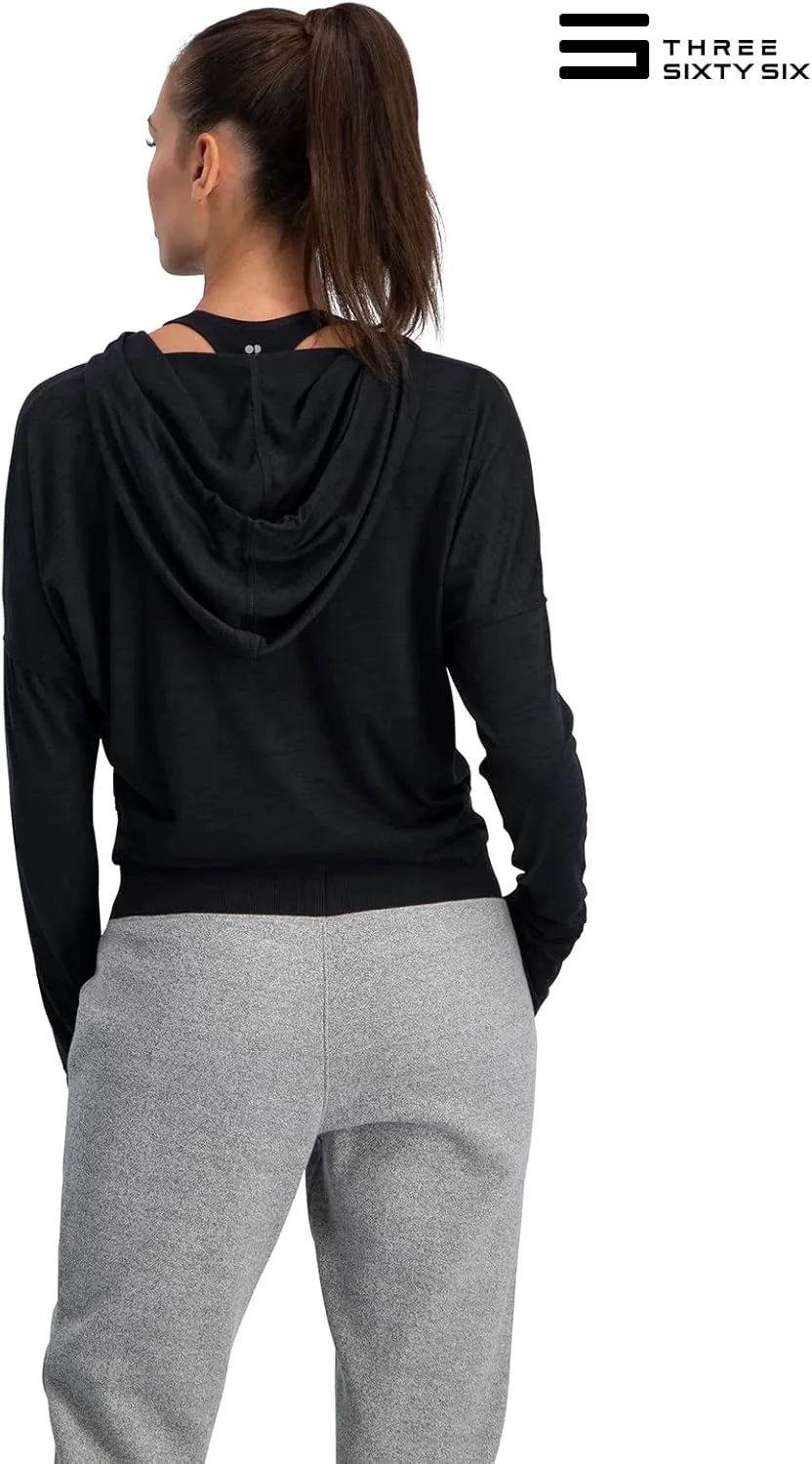 Three Sixty Six Dry Fit Crop Tops for Women - Long Sleeve Crop Top Hoodie - Women's Workout Pullover Top with Thumb Holes