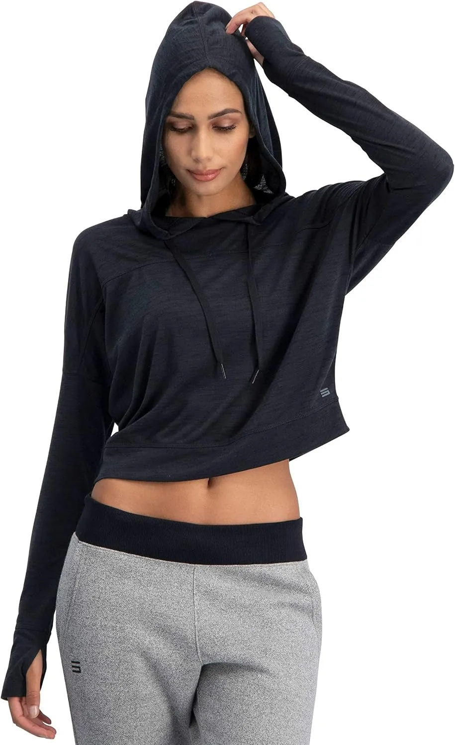 Three Sixty Six Dry Fit Crop Tops for Women - Long Sleeve Crop Top Hoodie - Women's Workout Pullover Top with Thumb Holes