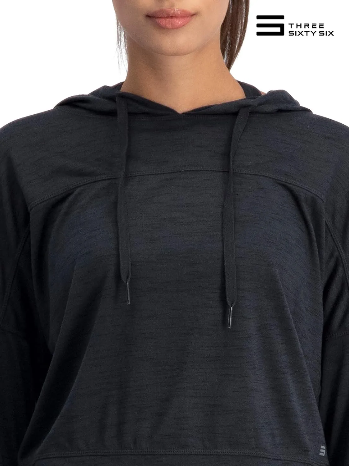 Three Sixty Six Dry Fit Crop Tops for Women - Long Sleeve Crop Top Hoodie - Women's Workout Pullover Top with Thumb Holes
