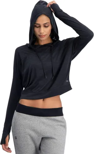 Three Sixty Six Dry Fit Crop Tops for Women - Long Sleeve Crop Top Hoodie - Women's Workout Pullover Top with Thumb Holes