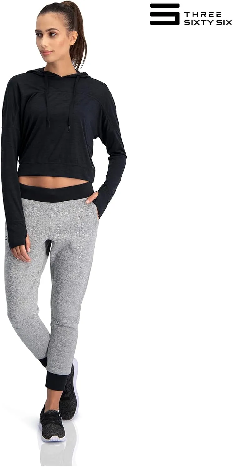 Three Sixty Six Dry Fit Crop Tops for Women - Long Sleeve Crop Top Hoodie - Women's Workout Pullover Top with Thumb Holes