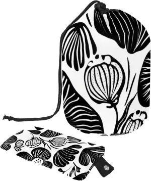 Travel Cosmetic Bags bucket Makeup Bag, Abstract Black & White Plants Flowers 6 Women Portable Foldable Cases, Multifunctional Toiletry Bucket Bags Round Organizer Storage