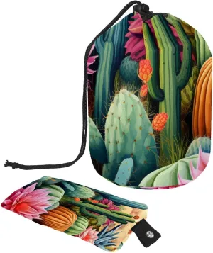 Travel Cosmetic Bags bucket Makeup Bag, Art Colorful Cactus Women Portable Foldable Cases, Multifunctional Toiletry Bucket Bags Round Organizer Storage