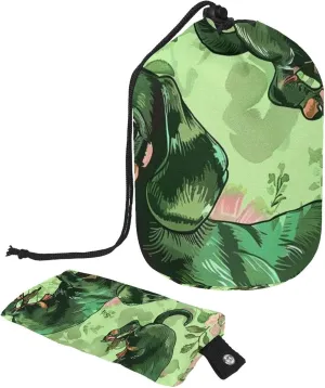 Travel Cosmetic Bags bucket Makeup Bag, Art Green Dachshund Dog Women Portable Foldable Cases, Multifunctional Toiletry Bucket Bags Round Organizer Storage