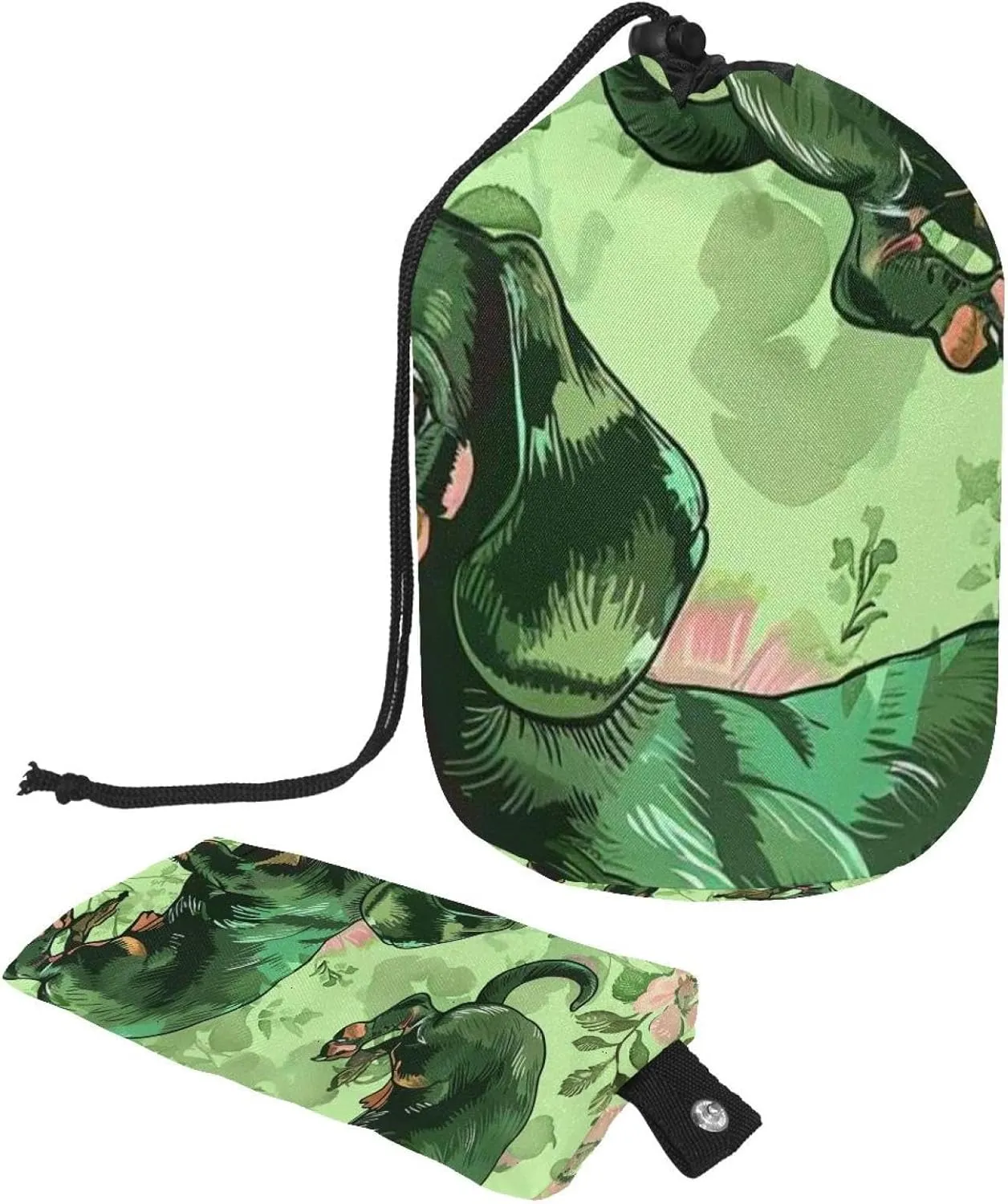 Travel Cosmetic Bags bucket Makeup Bag, Art Green Dachshund Dog Women Portable Foldable Cases, Multifunctional Toiletry Bucket Bags Round Organizer Storage
