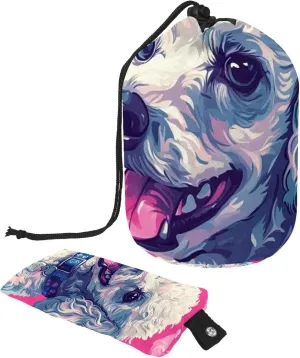 Travel Cosmetic Bags bucket Makeup Bag, Cute Poodle Comb Collar Dog 6 Women Portable Foldable Cases, Multifunctional Toiletry Bucket Bags Round Organizer Storage