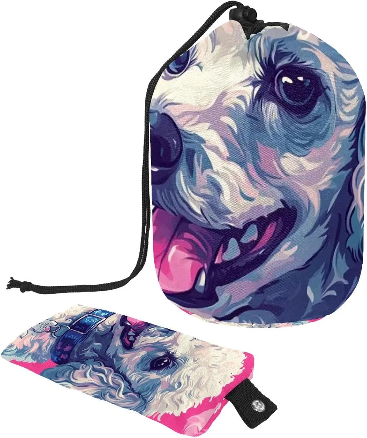 Travel Cosmetic Bags bucket Makeup Bag, Cute Poodle Comb Collar Dog 6 Women Portable Foldable Cases, Multifunctional Toiletry Bucket Bags Round Organizer Storage